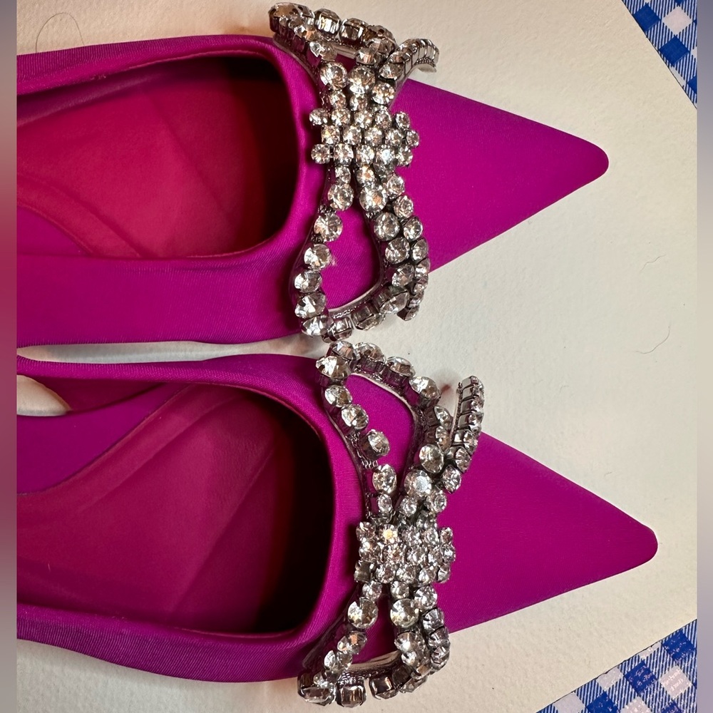 New Zara Magenta Sling Backs with Rhinestone Bow